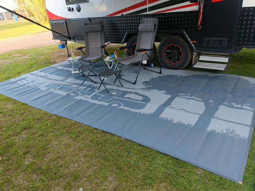 Recycled plastic bottles transformed into durable outdoor mats